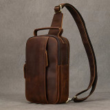 Newsbirds High Quality Big Chest Bag Real Cowhide Leather Chest Bags Crazy Horse Leather Men's Sling Bag Chest Pack For Man Male