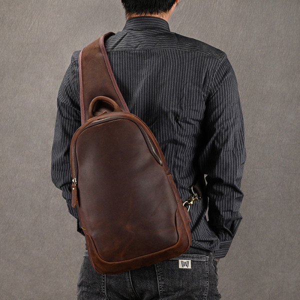 Large Size Causal Chest Bag Genuine Leather Chest Packs Real Cowskin Chest Bag For Men Male Single Shoulder Backpack Outdoor