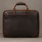 Leather men's business commuter bag leather man briefcase cowhide handbag retro fashion shoulder bag A4 document laptop bag