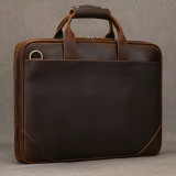 Leather men's business commuter bag leather man briefcase cowhide handbag retro fashion shoulder bag A4 document laptop bag