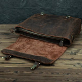 Crazy Horse Leather Briefcase Business Bag Real Cowskin Men Male Handbags Laptop Bag 15.6 Inch Genuine Leather Brief Case