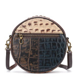Fashion Patchwork Mini Women's Leather Bags Round Design Bag for Women's Shoulder Bag Genuine Leather Small Crossbody Bags