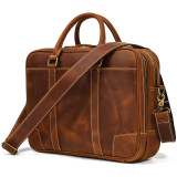 Men Leather Briefcase Bag 14  Computer Laptop Bags Thick Cow Skin Business Bag Vintage Style Men Male Bag Daily Working Totes
