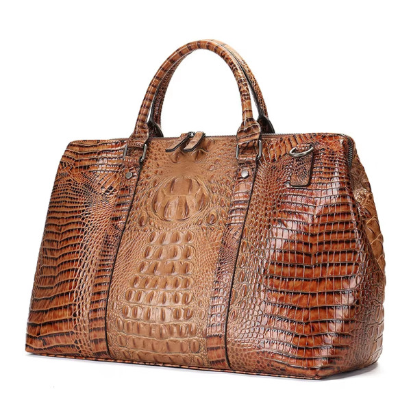 New luxury alligator style handbag for men women real cowskin portable travel bag unisex short distance luggage bag leather