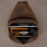 Newsbirds High Quality Big Chest Bag Real Cowhide Leather Chest Bags Crazy Horse Leather Men's Sling Bag Chest Pack For Man Male