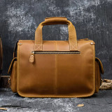 Top Grade Quality Laptop Briefcase Crazy Horse Genuine Leather Laptop Bags Notebook PC Shoulder Bag For Business Man Vintage