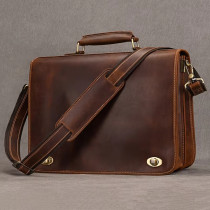 Top Grade Thick Genuine Leather Men Briefcase 15  Laptop Cow Leather Business Bag Tote Man Briefcase With Shoulder Strap