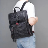 Fashion Alligator Pattern Genuine Leather Backpack for Men Business Laptop Rucksack School Bag Computer Backpack Bag 14 