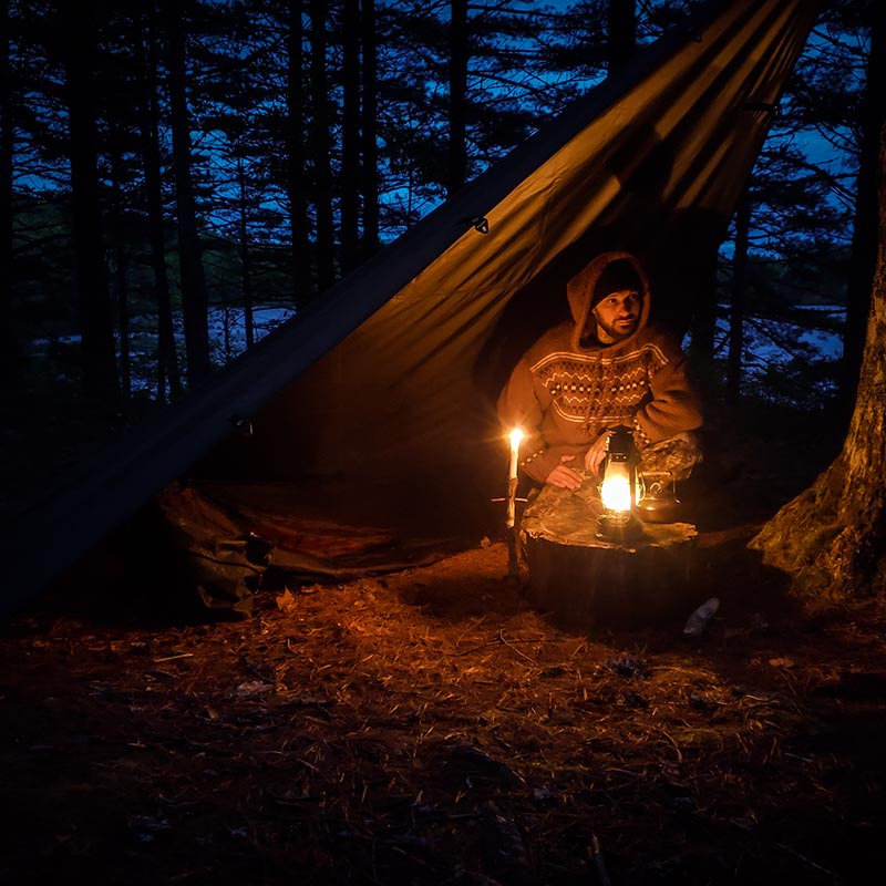 Tarp with Stove Jack for Solo Bushcraft and Camping