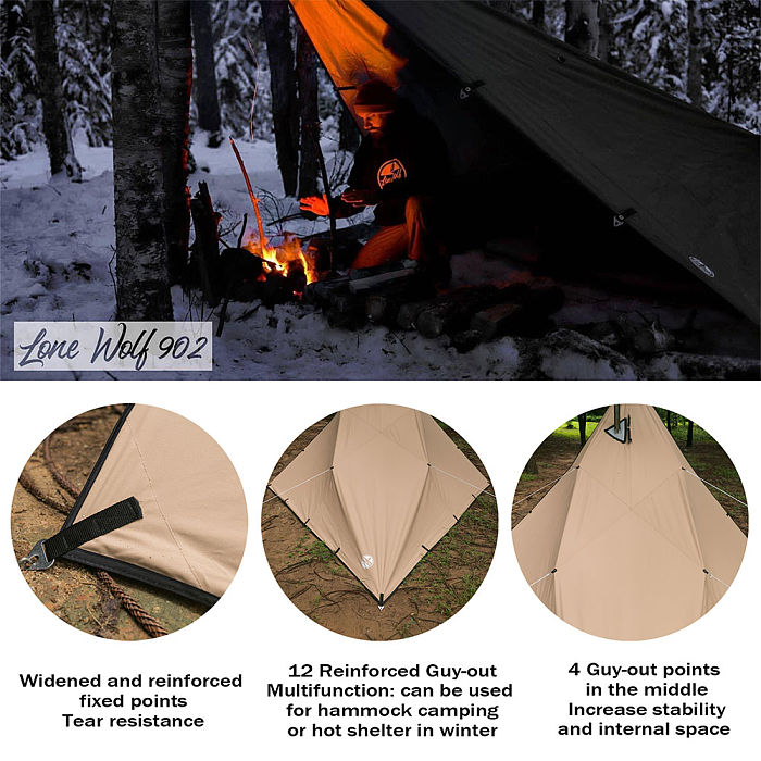 Rhombus Bushcraft Shelter with Stove Jack | Canvas Wolf Den Tarp 2.0 | Lonewolf902 Signature