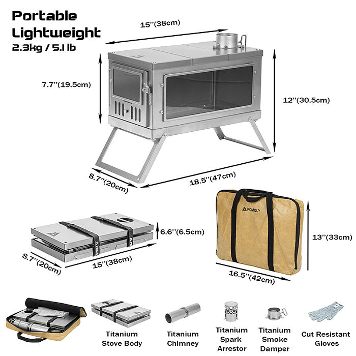 TIMBER Stove | Titanium Wood Stove for Hot Tent and Camping | POMOLY Version