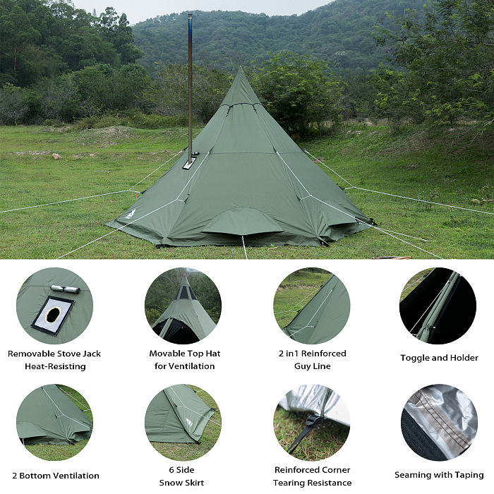 MANTA Tipi Tent With Stove Jack 2-4 Person For Hot Tent Camping