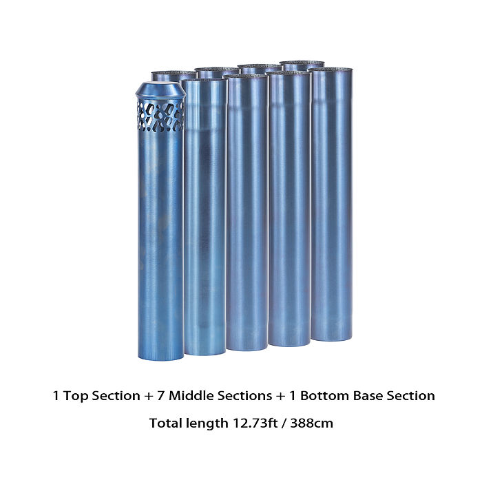 Φ2.36in x 14.17in x 9 Sections (Φ6cm x 36cm) Gradient Blue Titanium Chimney Set | Detachable Assembled Chimney | POMOLY New Arrival