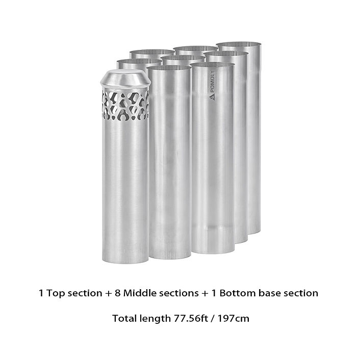 Φ2.36in x 9.84in x 9 Sections (Φ6cm x 25cm) Titanium Stove Pipe Set | Detachable Assembled Chimney | POMOLY New Arrival