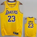 22-23 LAKERS JAMES #23 Yellow Top Quality Hot Pressing NBA Jersey(圆领)