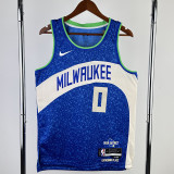 23-24 BUCKS LILLARD #0 Blue City Edition Top Quality Hot Pressing NBA Jersey