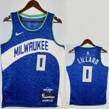 23-24 BUCKS LILLARD #0 Blue City Edition Top Quality Hot Pressing NBA Jersey
