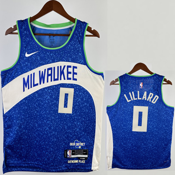 23-24 BUCKS LILLARD #0 Blue City Edition Top Quality Hot Pressing NBA Jersey