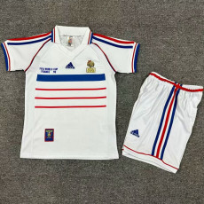 1998 France Home Kids Retro Soccer Jersey(带小字)