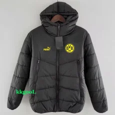 24-25 Dortmund Black Hooded Cotton Coat #棉衣