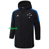 24-25 Cruzeiro Black Hooded Windbreaker Fabric Cotton Coat #G215