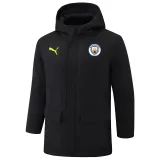 24-25 Man City Black Hooded Windbreaker Fabric Cotton Coat #G242(绿彪标)