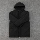 24-25 Sao Paulo Black Hooded Windbreaker Fabric Cotton Coat #G261