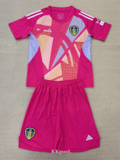 24-25 Leeds United Pink GoalKeeper Kids Soccer Jersey
