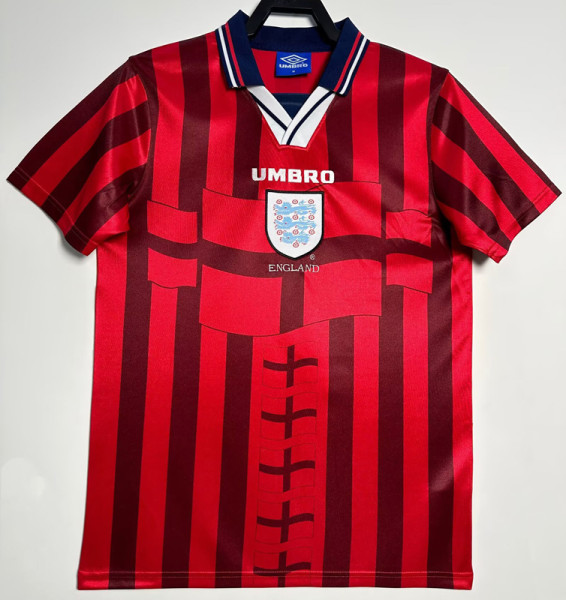 1998 England Away Red  Retro Soccer Jersey