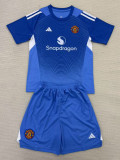 25-26 Man Utd Blue GoalKeeper Kids Soccer Jersey