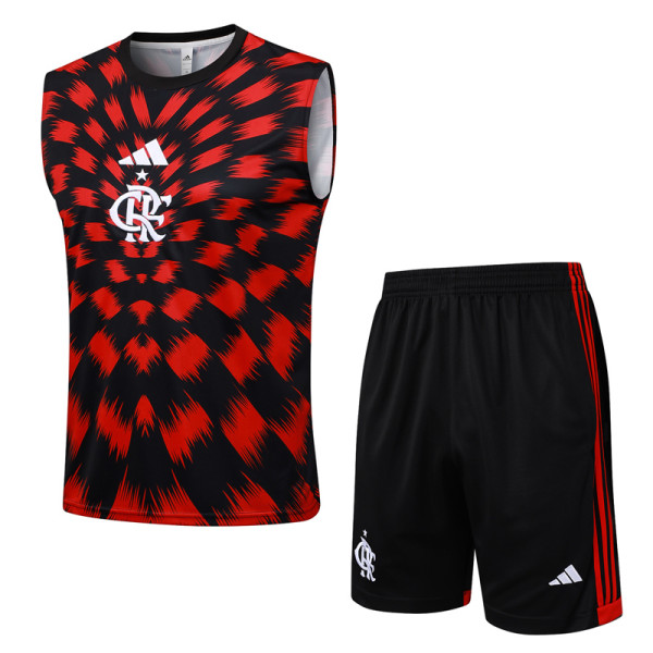 25-26 Flamengo Red Black Tank top and shorts suit #D2539