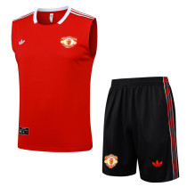 2025-26 Man Utd Red Tank top and shorts suit #D2541