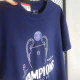 2025 PSG Royal blue CHAMPIONS High Quality Casual T-Shirt 宝蓝大杯白字
