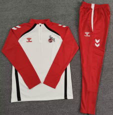 25-26 Koln White Red Half Pull Tracksuit (Pants Have Pocket)(半拉链)