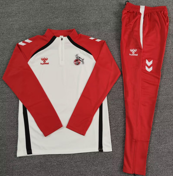 25-26 Koln White Red Half Pull Tracksuit (Pants Have Pocket)(半拉链)