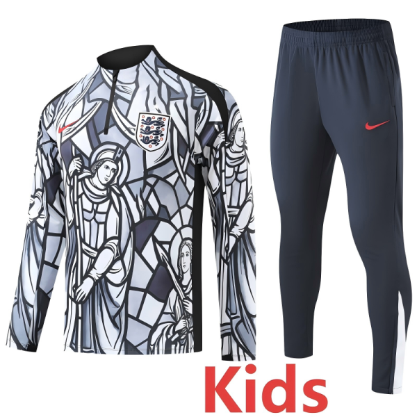 26-27 England White Kids Half Pull Tracksuit (童装)(涂鸦半拉链)
