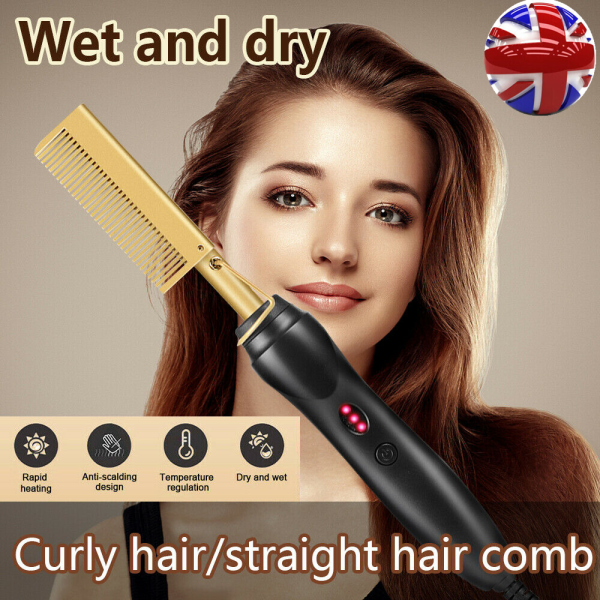 Hot Comb Electric Beard Straightener Brush Hair Comb Flat Curler Curling Iron