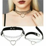 Women Gothic Heart Chain Collar Harajuku Punk Choker Girls PU Leather Necklace