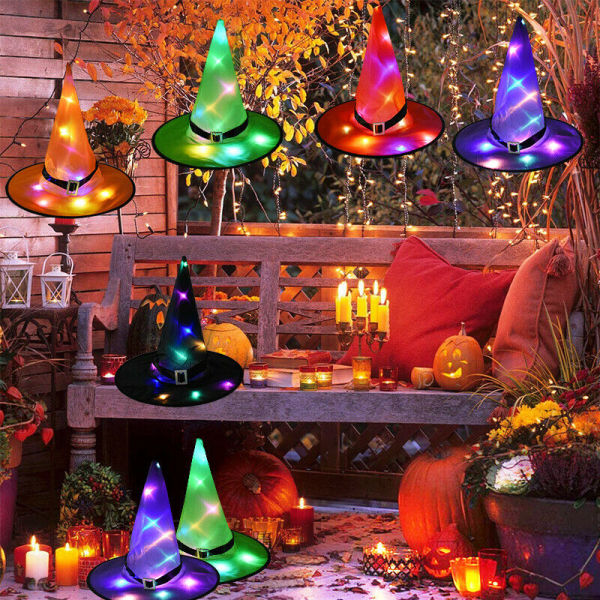 Caps Halloween LED Light Up Witch Hat Glowing Witches Props Hanging Decor