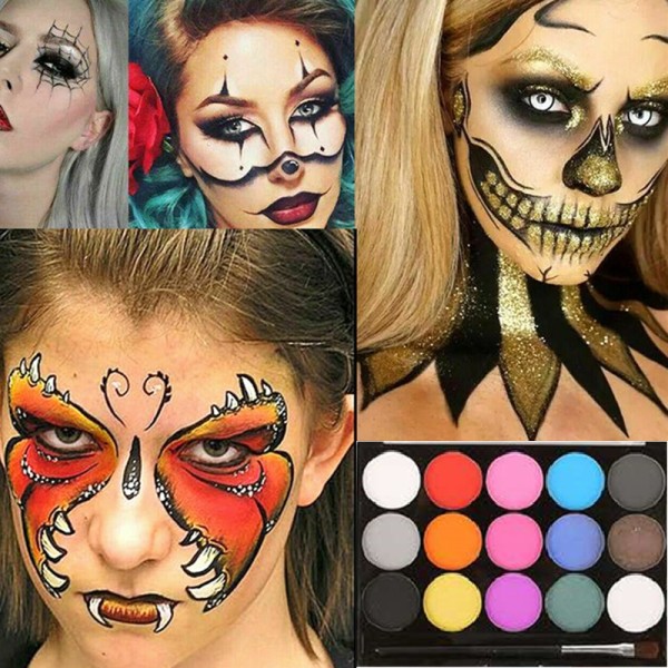Face Paint Kit Professional Body Party Paint Halloween Washable 15 Color Palette