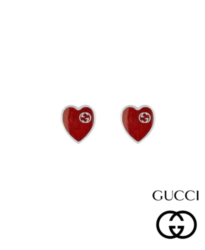 GUCCI Heart GG EARRINGS  NEW WARRANTY SILVER ladies Red enamel