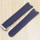 Fits OMEGA WATCH BAND BLACK STRAP+DEP BUCKLE RUBBER 20MM