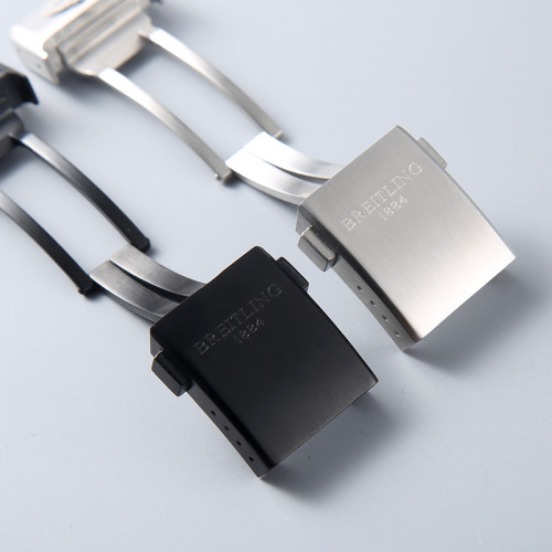 20mm For BREITLING Matt Clasp Buckle Steel Watch Leather Strap Band Silver/black