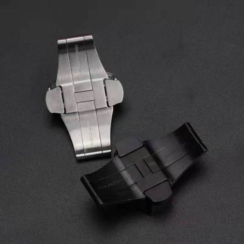For OFFICINE PANERAI Clasp Buckle Watch Rubber Leather Strap Silver 20mm 22mm