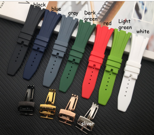 For Audemars Piguet Royal Rubber Strap +28MM Silver Butterfly Buckle Set