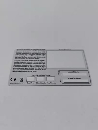 Longines International Guarantee Card Customizable Numbers