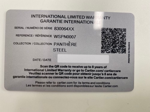 Cartier International Guarantee Card Customizable Numbers