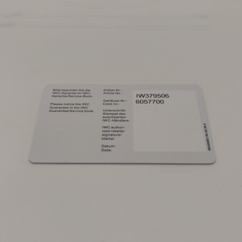 IWC International Guarantee Card -Customizable Numbers