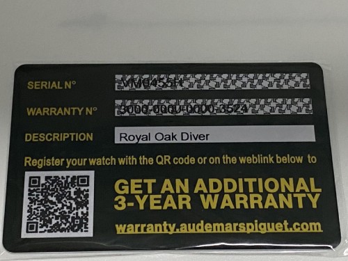 Audemars Piguet International Guarantee Card -Customizable Numbers