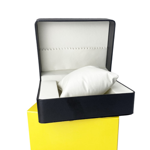 Black plain leather watch box with rounded corners